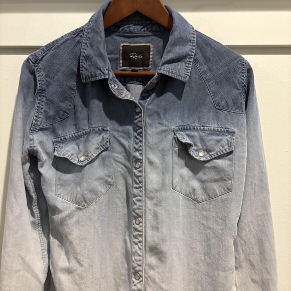 Rails Shirt Womens XS Blue Ombre Snap‎ Button Long Sleeve Tencel Western Top - Picture 3 of 13